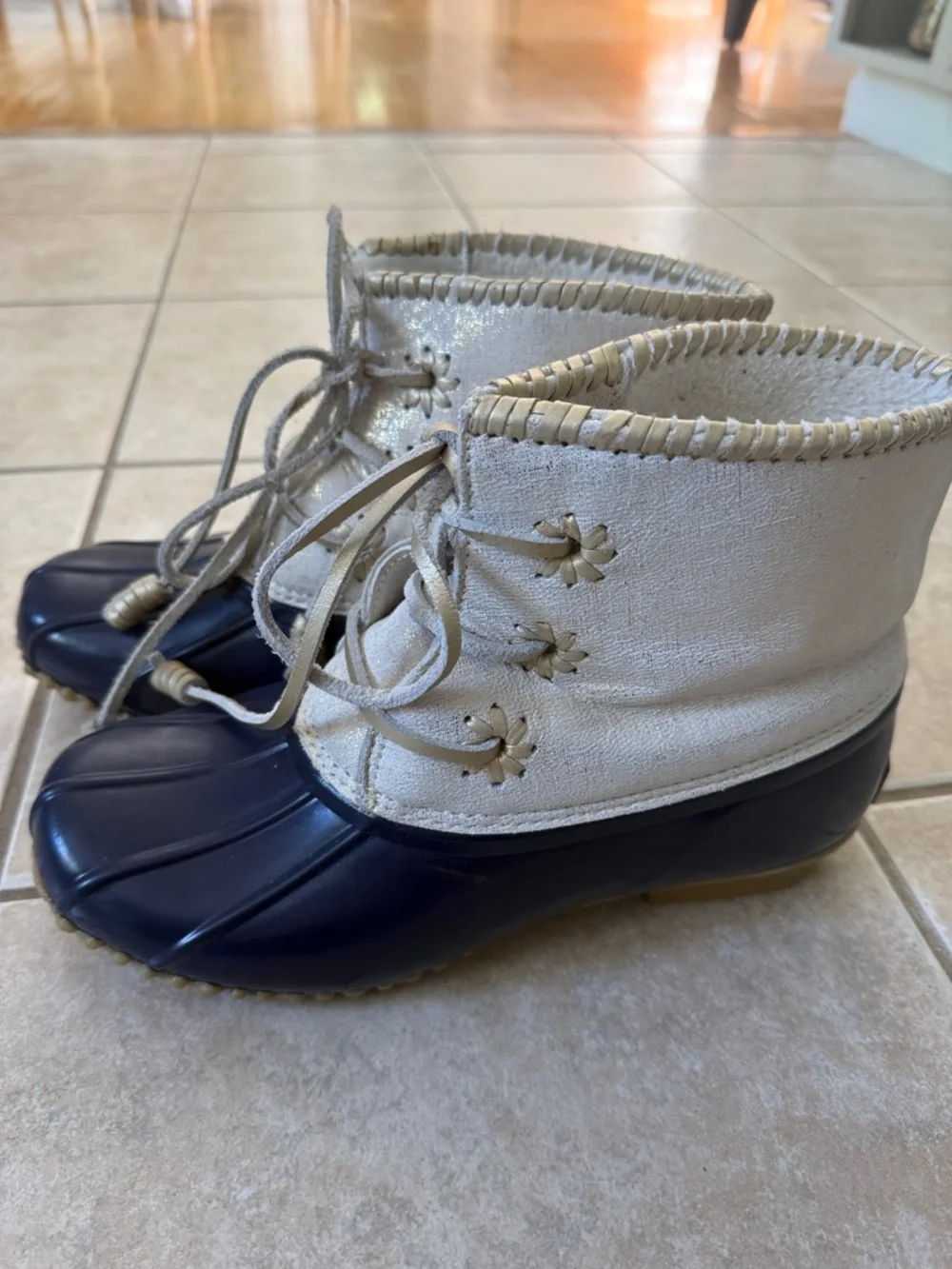 Jack Rogers Duck Boots Chloe Blue Metallic Sparkle Sherpa Lined Preppy 8